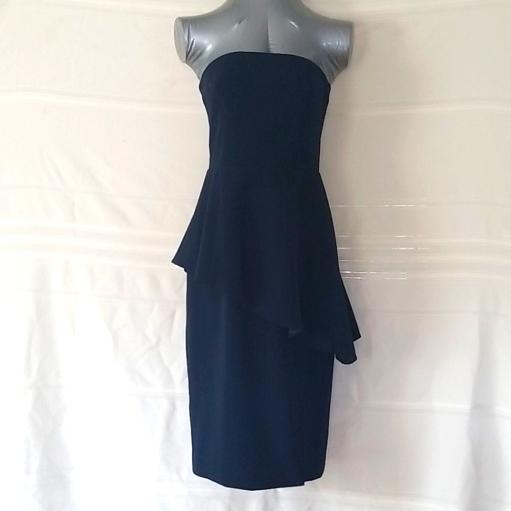 Jay Godfrey Navy Dress with Asymmetrical Peplum